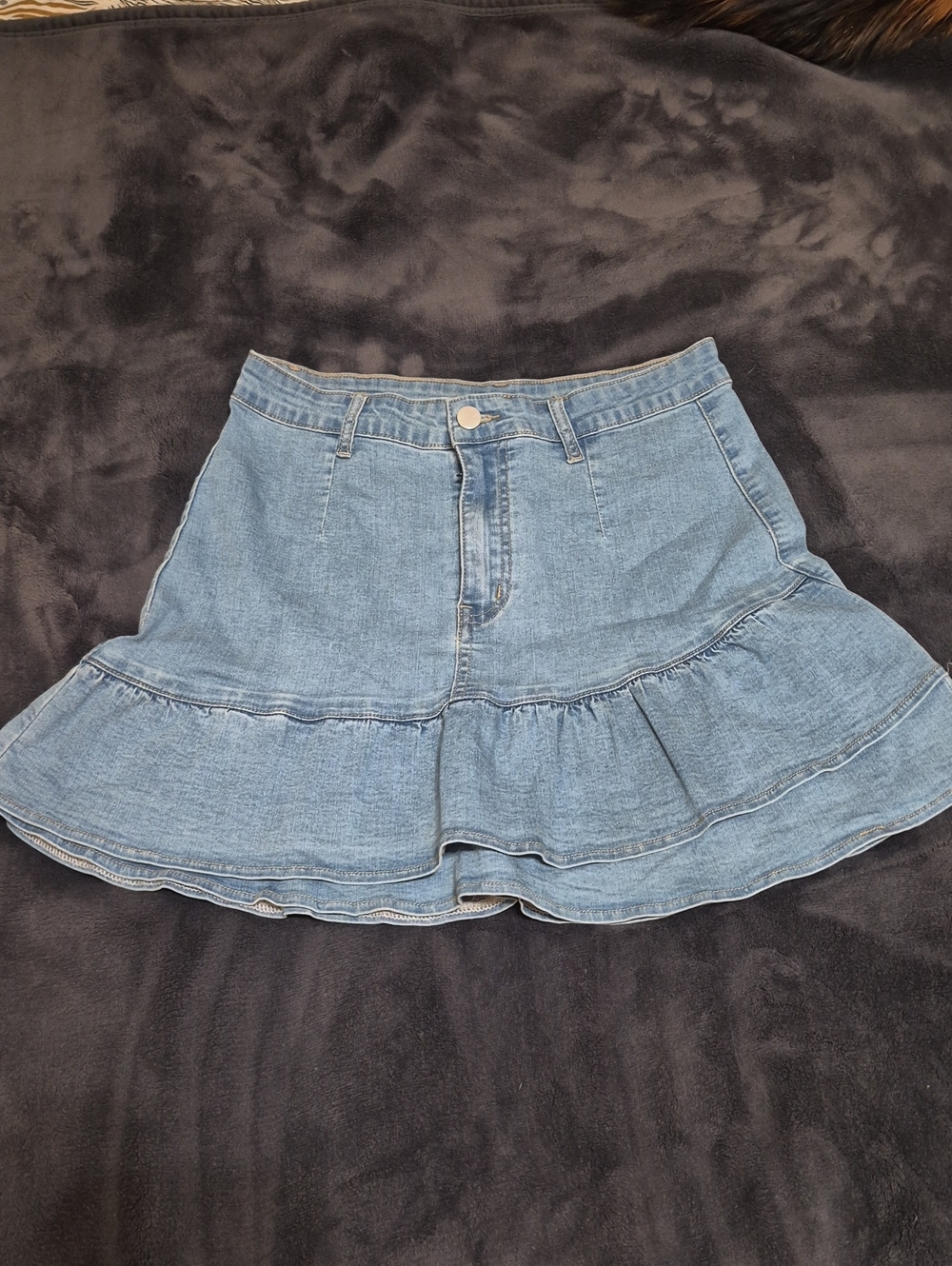 Cider Light Blue Denim Ruffle Skater Skirt
